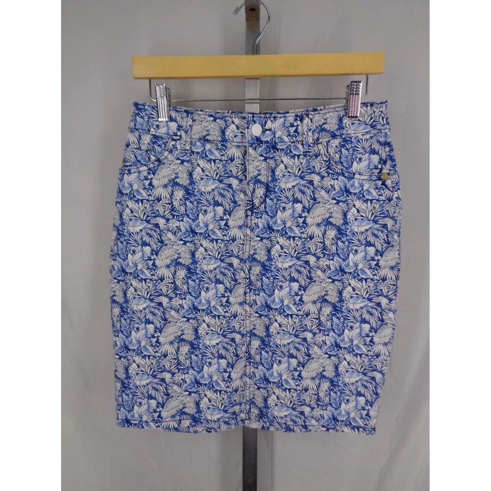 Tommy Bahama Wall of Palms Denim Jean Skirt Size 2 Floral Coastal Tropical